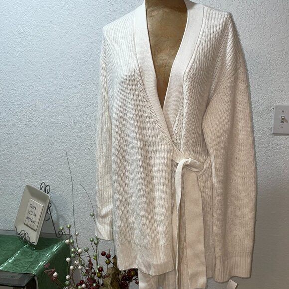 NWT $298 RAILS Ivory Chunky Nora Belted Merino Wool Cashmere Sweater L XL - Picture 6 of 8